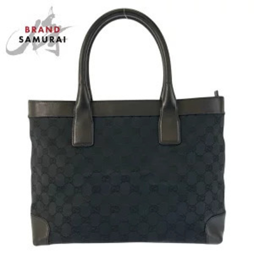 Gucci black GG canvas leather tote bag Handbag